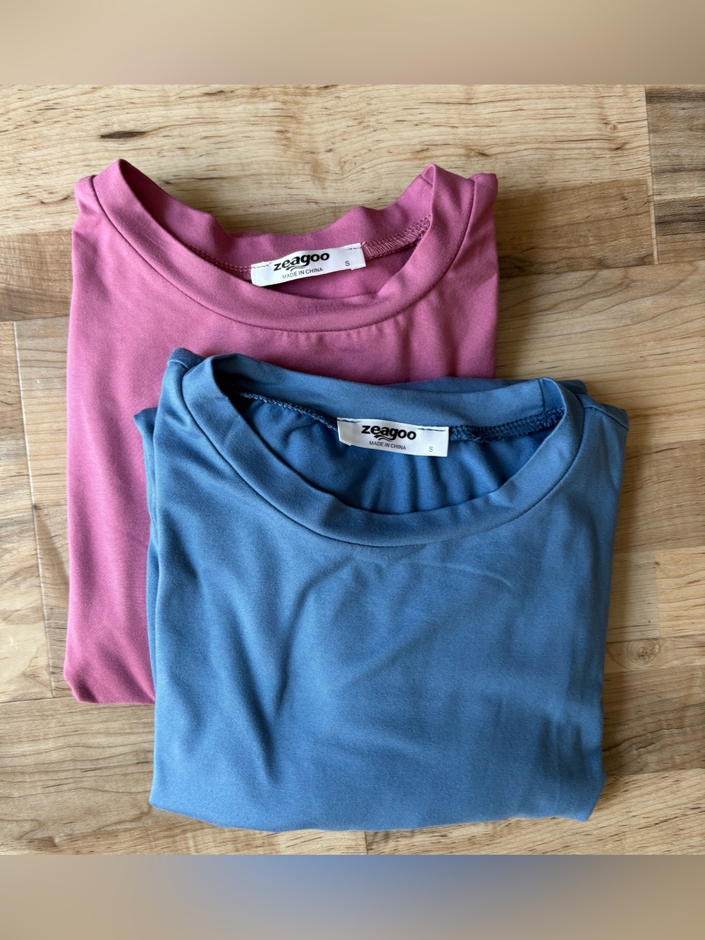 zeagoo 2 Pack Women's Long Sleeve Crew Neck Tops Blue Pink Stretch Basics Size S